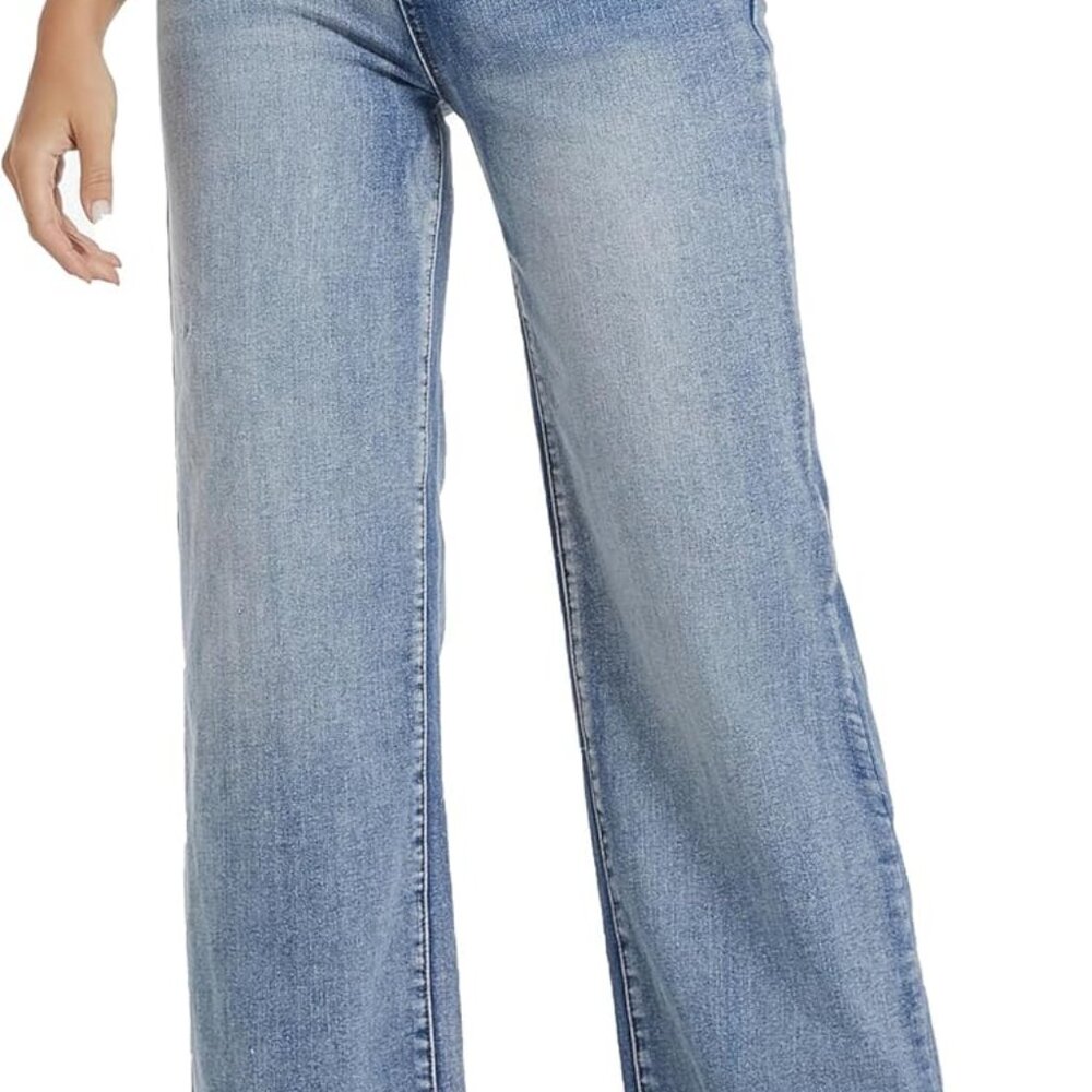 Women's Wide Leg Jeans High Waisted Strechy Jeans for Women Straight Raw Hem Loo